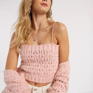 Mango Open Knit Square Neck Tank Top in Peach Pink Size M